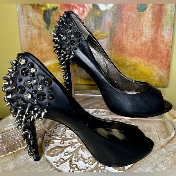 EUC SAM EDELMAN “Lorissa” Rockstar Glam Pumps in Black Leather Size 9.5 Intact!! - Picture 12 of 16
